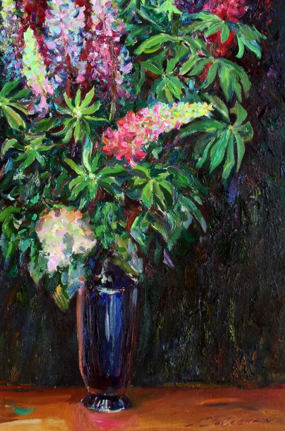 Dipinto ad olio originale Natura morta con fiori e aromi di lupino – Dipinti e disegni, Canvas (photo 5 of 5)