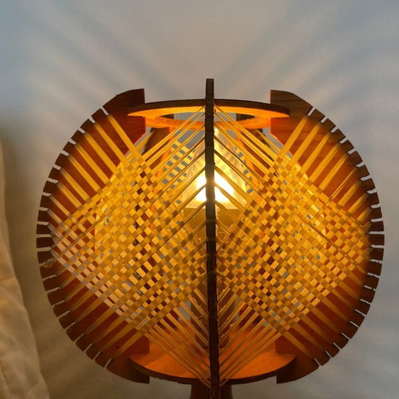 Image 1 of Lampes de table en bois et paille, style campagnard portugais, années 1960, lot de 2