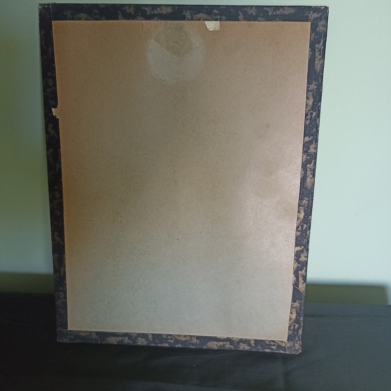Image 1 of Antiek Vietnamees portret op zijde & hout (jaren 50) – Uniek mid-century