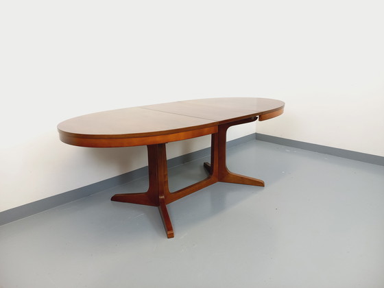 Image 1 of 60s-70s vintage Baumann elm wood oval dining table with extensions