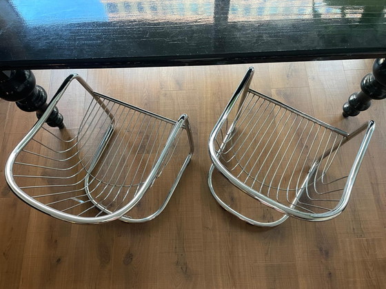 Image 1 of 4x Italian Design Wire Frame Eetkamer Stoel Chroom/Metaal