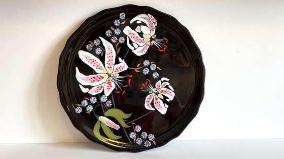 Image 1 of PLAT LONGWY aux LYS earthenware signed L. VALENTI