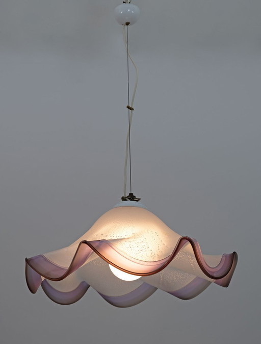 Lampada a sospensione in vetro di Murano con foglia d'argento, stile moderno di metà secolo, anni '70