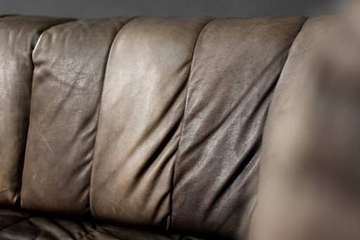 Vintage Brutalista Alemán Moderno de Mitad de Siglo Sofá Cama de 2 Plazas de Cuero Marrón, 1970s