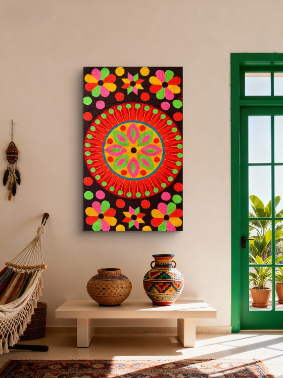 Image 1 of Arazzo da parete vintage anni '70 firmato Luis Montiel – Design floreale flower power anni '70