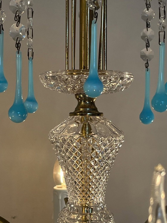 Image 1 of Set of 2 opaline azure blue teardrop chandeliers