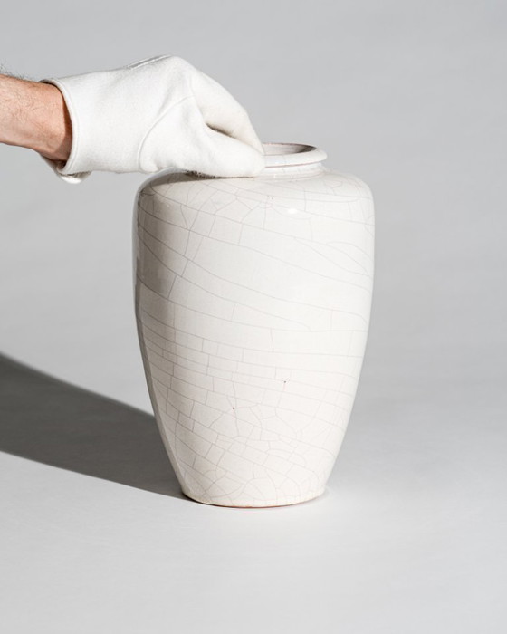 Image 1 of Richard Bampi Crackle Glaze Ceramic Vase Model 204 – Kandern Studio Pottery, Germany, Circa 1945–1955