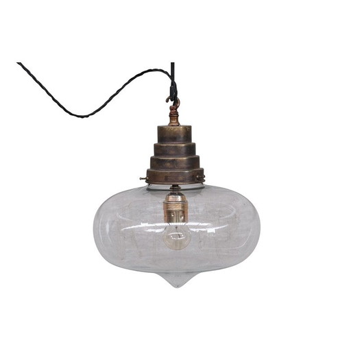 Vintage clear glass French pendant lamp, 1950s