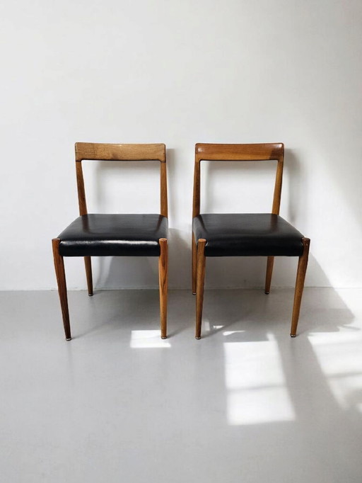Lot de 2 chaises Hans Lübke en cuir teck Chaise de salle à manger années 1960