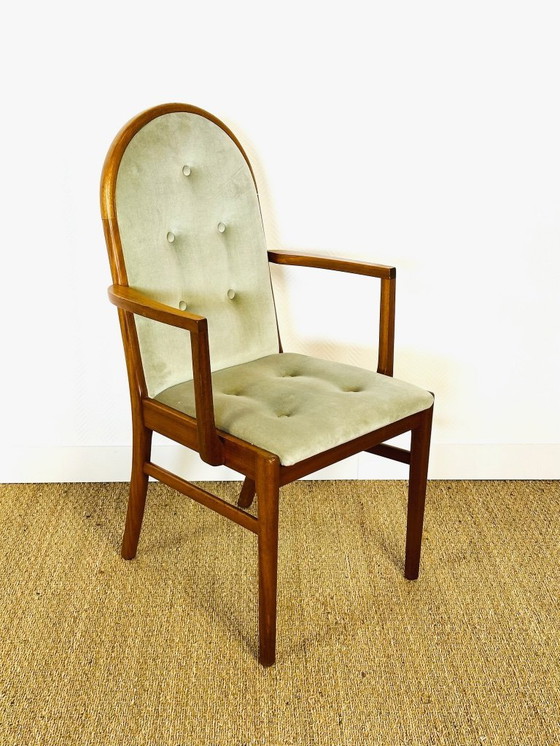 Image 1 of Set di 4 sedie da pranzo vintage in noce e velluto verde di G-Plan, 1970