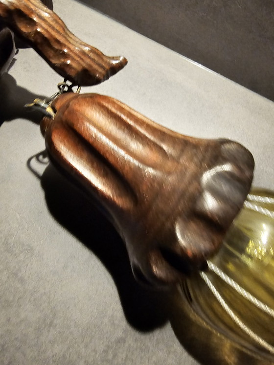 Image 1 of Lampade da parete spagnole vintage in legno, con vetro ambrato