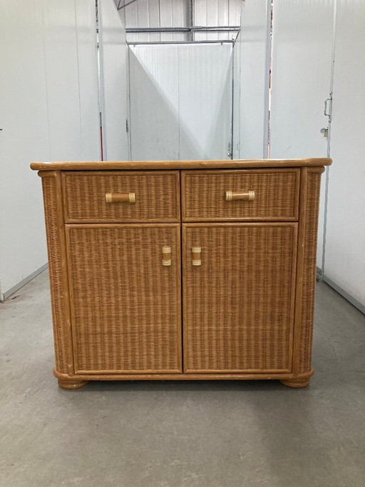 Vintage ladekast van bamboe en rotan, 1980