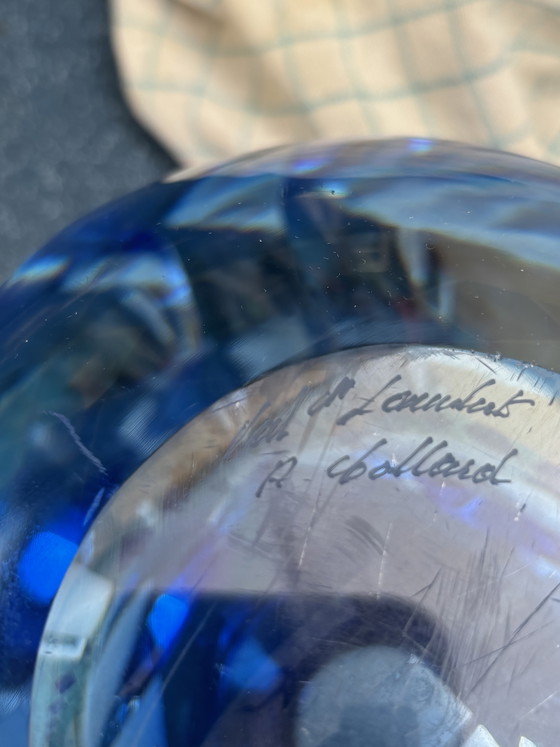 Image 1 of Alfred Collard für Val Saint Lambert – Monumentale kobaltblaue Kristallskulptur/Vase – signiert – 5 kg