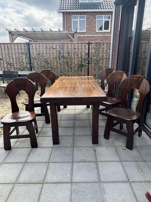 chaises de salle à manger brutalistes (6 pièces) et table à manger