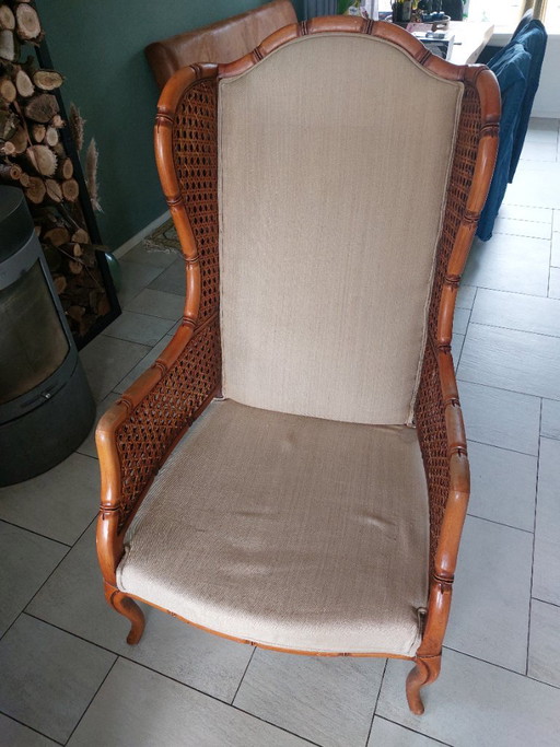 Fauteuil Vintage Giorgetti Faux-Bambou Wingback – Années 70 – État Parfait