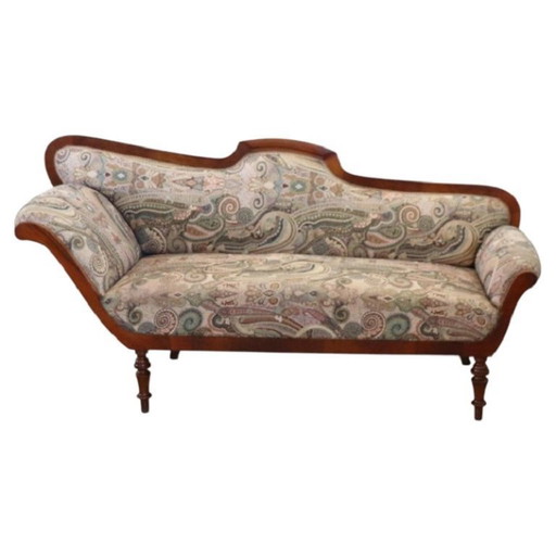 Antieke kleine sofa of chaise longue van walnoothout, Italië, 19e eeuw