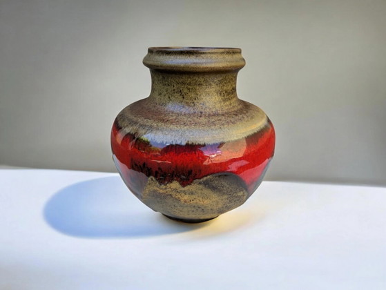 Ruscha Model 851-20 - Vintage Vase, Mid-Century Ceramic in Brown-Black with Red Drip Glaze (photo 2 of 7)