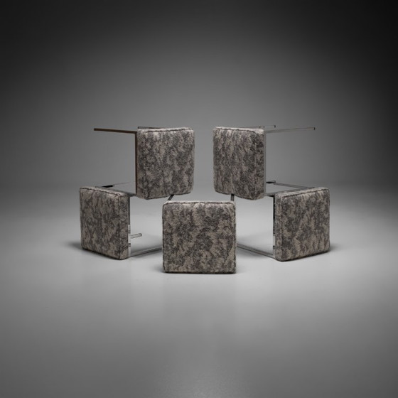 Chrome and Fabric Mid-Century-Modern Stool ‘Brume’, Germany, 1960s, Set of 5 (photo 3 of 6)