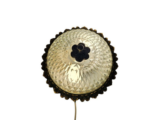 Image 1 of Lampadario massiccio da soffitto - Vetro - Ottone - Stile Hollywood Regency - Belgio - Anni '70