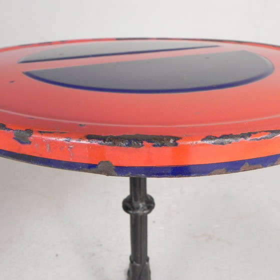 Image 1 of Bistro table with cast iron leg and traffic sign as top, 1920s, Paris