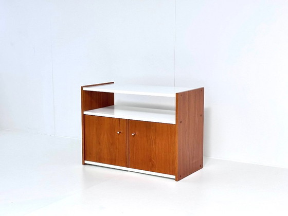 Mobile audio vintage con scomparto per vinili e ripiani, Armadi contenitori, Legno, Marrone (foto 2 di 12)