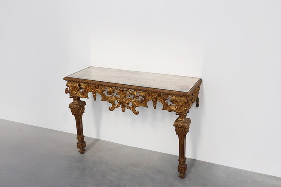 Image 1 of 20th Century Italian Baroque style gilded and carved wall console