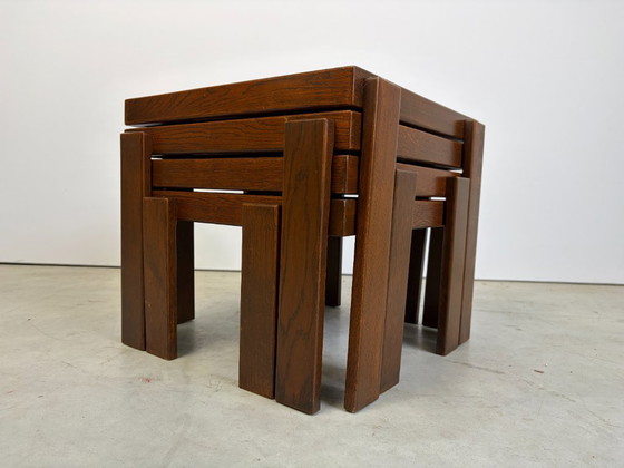 Mid century ceramic nest of tables, 1960s, Side tables, Wood, Brown, Vintage (photo 11 of 12)