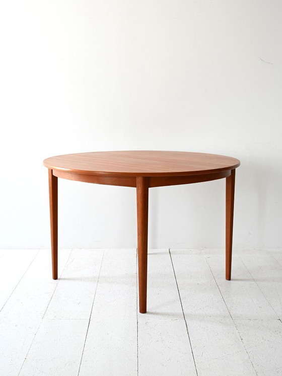 Image 1 of 1960s Scandinavian Round Teak Dining Table with Two Leaves