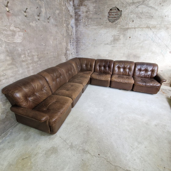 Image 1 of Sofá modular de los años 70 con elementos marrones y sofá de cuero.