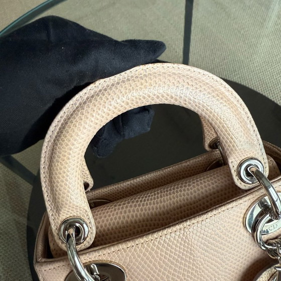 Image 1 of DIOR LADY MINI - EXOTIC LIZARD BEIGE COLOR SILVER HARDWARE