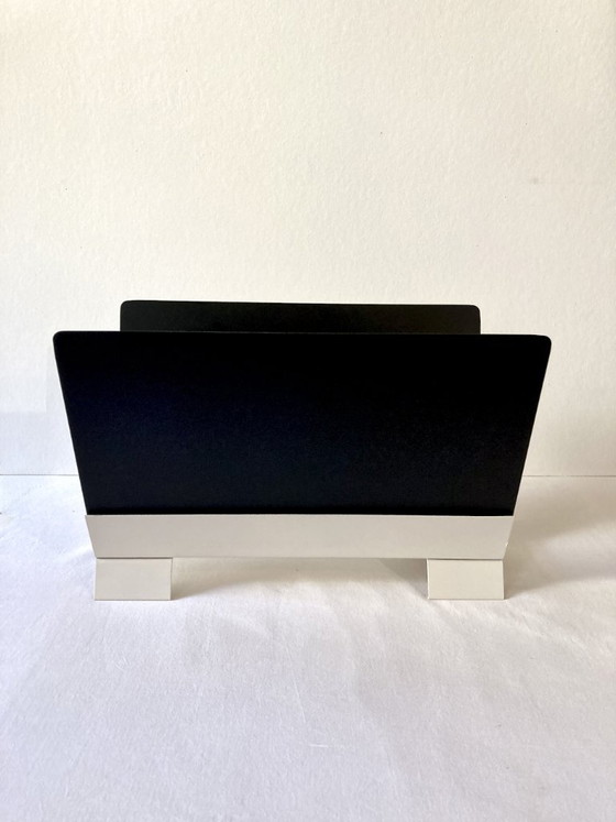 Image 1 of Porte-revues en métal noir et blanc crème, années 1950