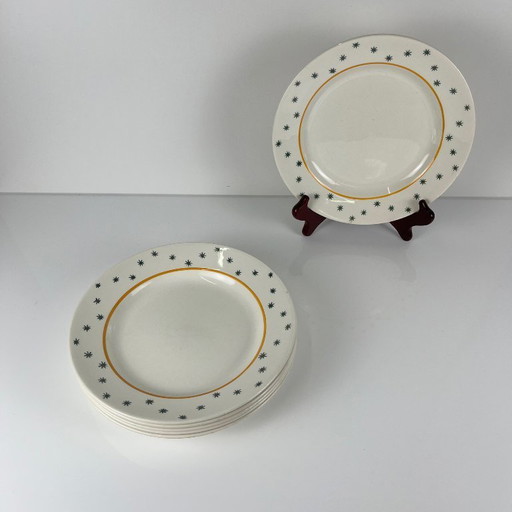 Set van 6 Gien dinerborden, Primefleur-design, model "Constellation", 1950