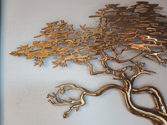 Image 1 of Vintage 80S Brass Bonsai Tree Wall Sculpture