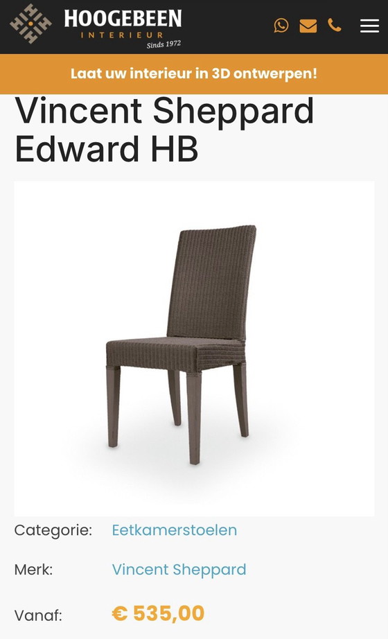 4 X Vincent Sheppard (Lloyd Loom) stoelen, Eetkamerstoelen, Rotan, Bruin (foto 5 van 5)