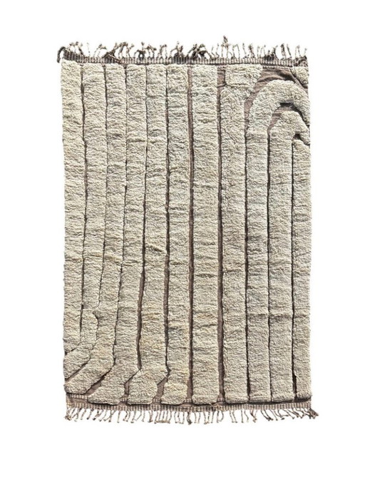 Moroccan White Wool Mrirt Rug 200x300cm- Moroccan Berber Beni Ourain Rug - White Authentic Carpet - Modern Design Rug - Hand Mad