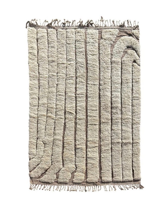 Image 1 of Moroccan White Wool Mrirt Rug 200x300cm- Moroccan Berber Beni Ourain Rug - White Authentic Carpet - Modern Design Rug - Hand Mad
