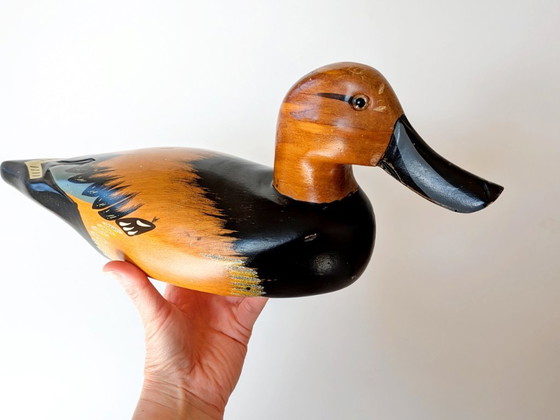 Image 1 of Scultura d'epoca in legno di anatra intagliata e dipinta a mano | Arte popolare degli anni '70