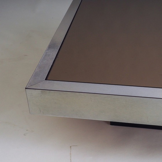 Image 1 of Tavolino in acciaio inox con piano in vetro marrone