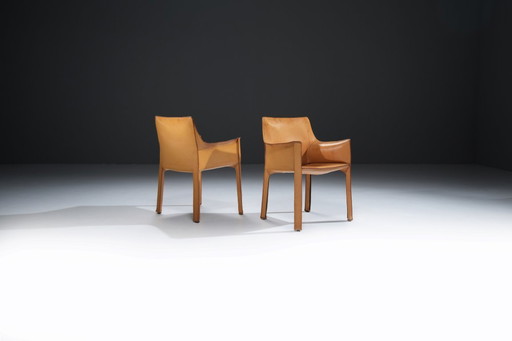 Stunning natural leather Cab 413 dining chair by Mario Bellini for CASSINA Italy