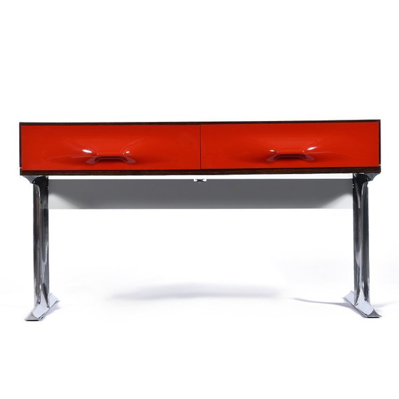 Image 1 of Console stereo TV con cassetto in plastica rossa cromata Raymond Loewy DF-2000