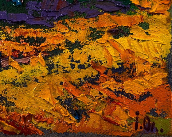 Original Oil Painting Summer Evening Landscape Crimson Sunset – Paintings & Drawings, Canvas (photo 5 of 8)
