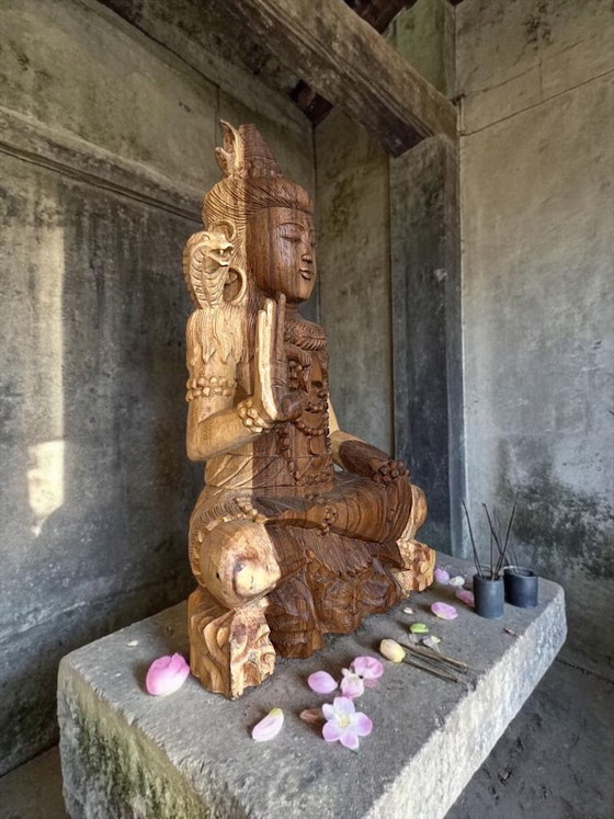 Sculpture de Bouddha en bois faite à la main – Statue décorative – 52 cm – Objets déco, Wood (photo 3 of 5)