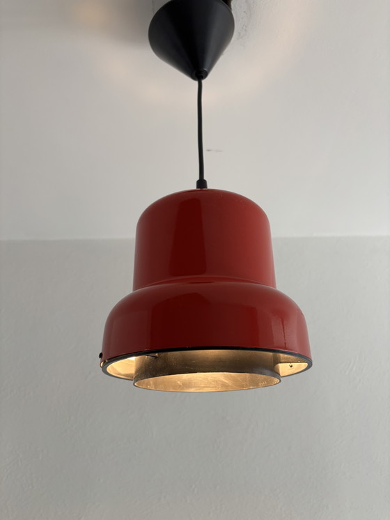 Image 1 of Small Red Metal Poker Pendant Lamp by Jo Hammerborg for Fog and Mørup, Denmark, 1970s