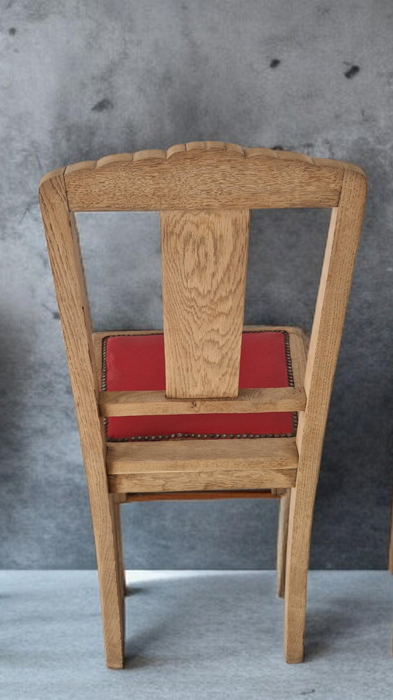Image 1 of Set of 4 chairs - Solid oak - Art Deco style - 1940s