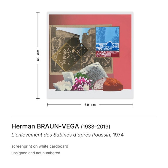 Herman Braun-Vega Screenprint L'Enlèvement Des Sabines D'Après Poussin 1974 – Lithographs & prints, Paper (photo 3 of 5)