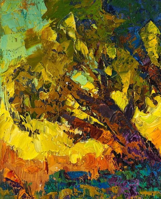Image 1 of Original Oil Painting Evening Nature Landscape Silence In The Shade Of Old Willows
