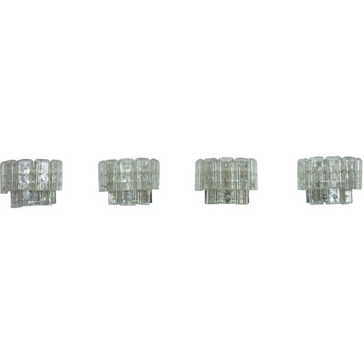 Set of 4 vintage clear Murano glass elements wall lamps, Italy 1970s