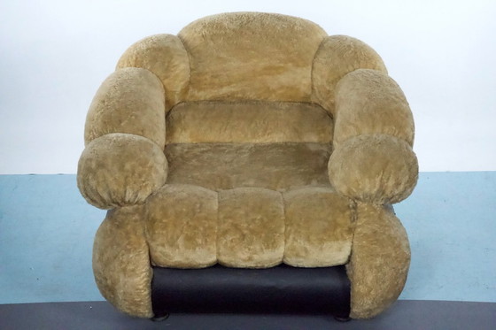 Image 1 of Space Age fauteuil van Adriano Piazzesi, crèmekleurige teddybeer en kunstleer, jaren 70, Italië