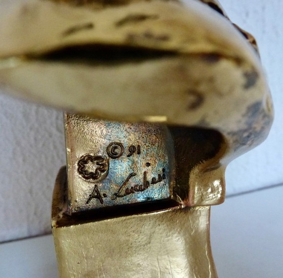 Image 1 of Büste, G. Verdi – 16 cm – Bronze, vergoldet – 1991, A. Lucchesi.