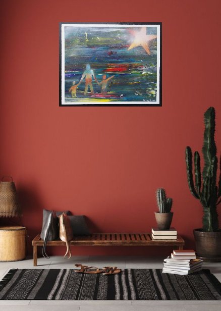 Image 1 of "Eternal Star" - Luminous and Abstract Painting in F10 Format (55x46 cms) Symbol of Love and Everlasting Memories